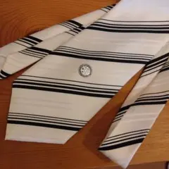 ストライプネクタイ ホワイト ブラック タイピン付き