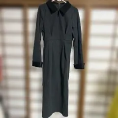 ダーク　グレー ワンピース 長袖　コーデュロイ