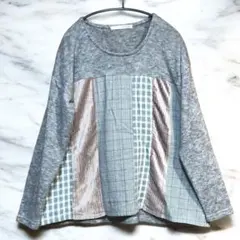 パッチワークデザイン長袖チュニック　オシャレブラウス美品Mサイズ
