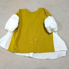 レディース 切り替えカットソー イエロー×ホワイト✨Lサイズ