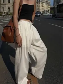 ホワイト ワイドパンツ イージーパンツ