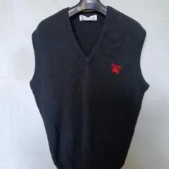 希少バーバリー ニットベスト スコットランド製 ラムウール ホース刺繍 L相当