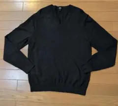 UNIQLO メンズ L コットン Vネック セーター　長袖　ダークグレー
