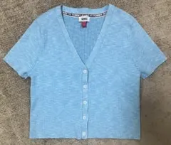 TOMMY JEANS 水色 Vネック 半袖カーディガンのサムネイル