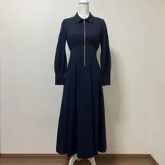 ナチュラルビューティーベーシック　ネイビー　ロングワンピース　秋　冬　上品　大人