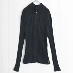 t2708【アルマーニジーンズ】ハーフジップ ハイネック長袖リブニット 綿 濃紺のサムネイル