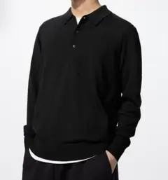 ユニクロ メリノニットポロセーター 長袖 ブラック Lサイズ