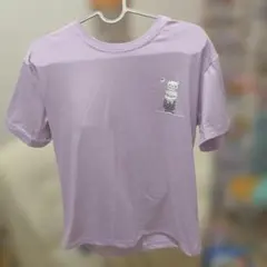 猫イラスト 半袖Tシャツ ライトパープル　140