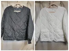 【試着のみ】中綿キルティングジャケット ブラック・ホワイト2着セット 2XL