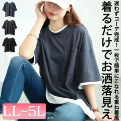 フェイクレイヤードワイドプルオーバー チャコール 4L ゴールドジャパンのサムネイル