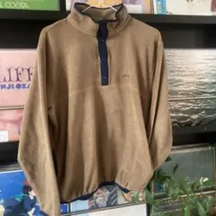 LLBEAN フリース ハーフジップ ボタン ベージュ ネイビー Mサイズ