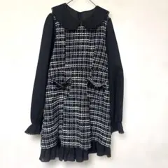 【DearMyLove】ツイード 長袖 ひざ丈ワンピース 3L 量産型 夢展望