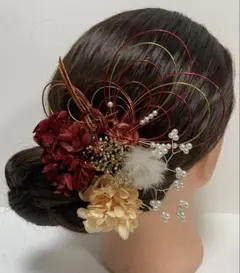 738.成人式　卒業式　水引髪飾り　プリザーブドフラワー