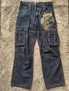 PIKO ピコ ロゴ刺繍 ステッチ デザイン レトロ デニム カーゴ パンツ PIKO ピコ ロゴ刺繍 ステッチ デザイン レトロ デニム カーゴ パンツ