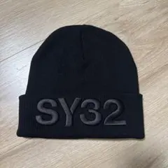 SY32 ニット帽 黒　刺繍ロゴ