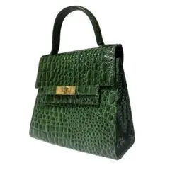 ✨️高級✨️ クロコダイル シャイニング加工 ハンドバッグ 緑 本革 クロコレザー