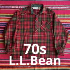 70s L.L.Bean チェックシャツ プルオーバー スナップT 筆記体 L