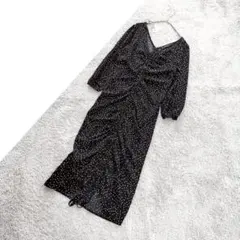 B1915【ZARA/ザラ】ドット柄ワンピース/ギャザーデザイン/Vネック/XS