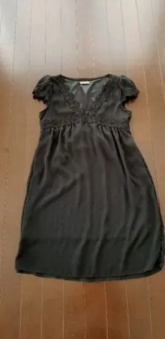 高見え レース シフォン ワンピース ブラック お腹楽ちん 冠婚葬祭 マタニティ