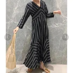 SNIDEL ジャガード織 Vネック フレアワンピース ブラック ロング 美品