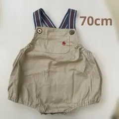 ベージュ ストライプオーバーオール　70cm