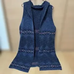 ダークブルー フード付きニットベスト