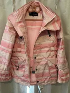 ピンクと白のストライプ スノーボードウェア S