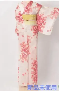 新品未使用！bonheur saisons オレンジ桜、ストライプ浴衣、高級浴衣のサムネイル