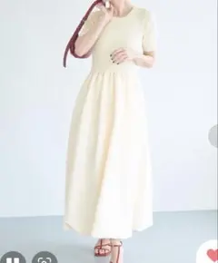 coca 異素材切り替えバルーンニットワンピース