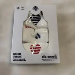 新品 未使用 新作 プチバトー 半袖 ボディ３枚組 ハート ボーダー 81m