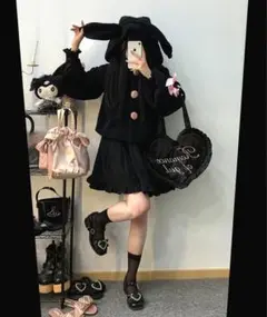 冬のお出かけに♪ウサミミモコモコアウター リボン付き