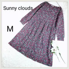 【美品】サニークラウズ フェリシモ 小花柄 くるみボタン フレア ワンピース Mのサムネイル