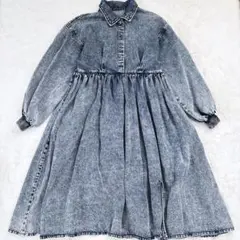PUNYUS ケミカルウォッシュ デニムシャツワンピース マキシ丈