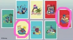 ディズニー　happyくじ　ポストカード　スティッチ　アラジン　リトルマーメイド