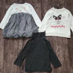 100cm　バルーンワンピース・裏起毛トレーナー・水玉ハイネック　お得3点セット