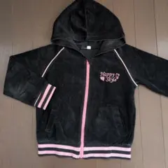 西松屋 フード付きパーカー 黒 ベロア風 ライン 110