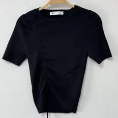 ZARA 半袖トップス ギャザー デザインTシャツ ブラック S