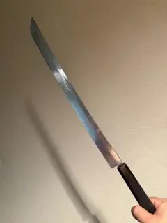 日本刀加工品　鮪包丁　刺身包丁　反りあり尺4寸　両鎬　玉鋼製　鑑賞用美術研磨済 玉鋼製日本刀リメイク包丁 鑑賞用美術刀剣研磨。受注生産 両鎬