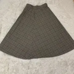 【美品】IENA チェックフレアースカート/グレー　チェック柄