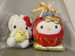 【新品】ハローキティ ヤクルト 干支だるま ぬいぐるみ　ねずみ＆とり　2個セット