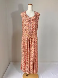 花柄 フラワープリント ベルト付き ノースリーブ ロング ワンピース Y658