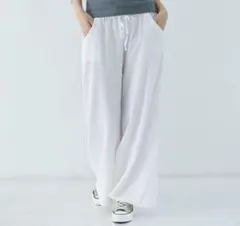XLサイズ，綿麻混紡 ホワイトワイドパンツ