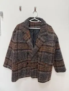 チェック柄 ダブルブレスト ショートコート　ブラウンのサムネイル