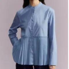 【新品未使用】H&M プリーツディティールシャツ ブルー 綺麗め オフィス Lのサムネイル