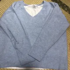 A DAY IN THE LIFE 水色 Vネック 長袖ニット　レディース