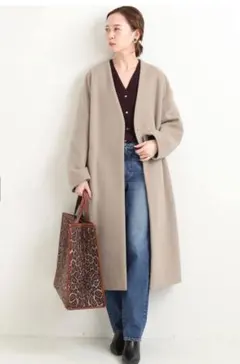 美品 IENA MANTECO オーバーノーカラーコート ベージュ