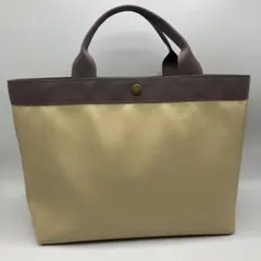 ハンドメイド　ベージュ　フェイクレザー　トートバッグ