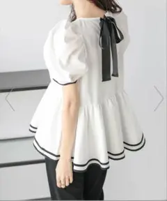 Fit more　2段フリルバックリボンパイピングトップス