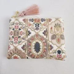 ななな様専用　インド刺繍生地ポケットティッシュケース付きポーチ