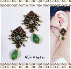 454＊太陽とペイズリー　グリーンターコイズのエスニックピアス/イヤリング